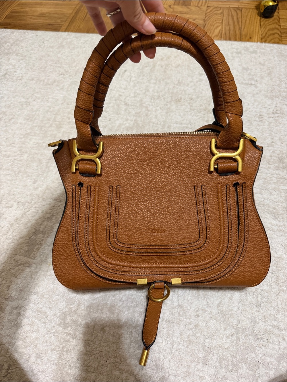 Chloe Marcie Leather Satchel Bag in Tan